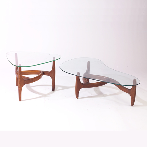 Appraisal: Two free-form glass-top tables one coffee and one side with