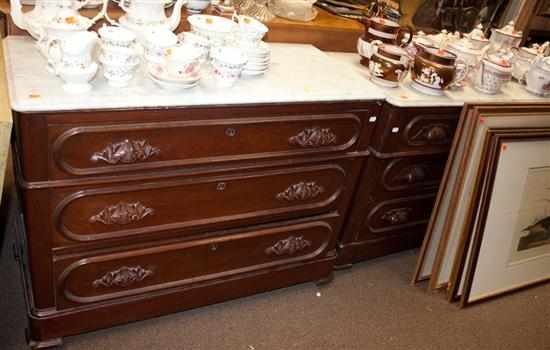 Appraisal: Two Rococo Revival walnut marble top chests Estimate - No