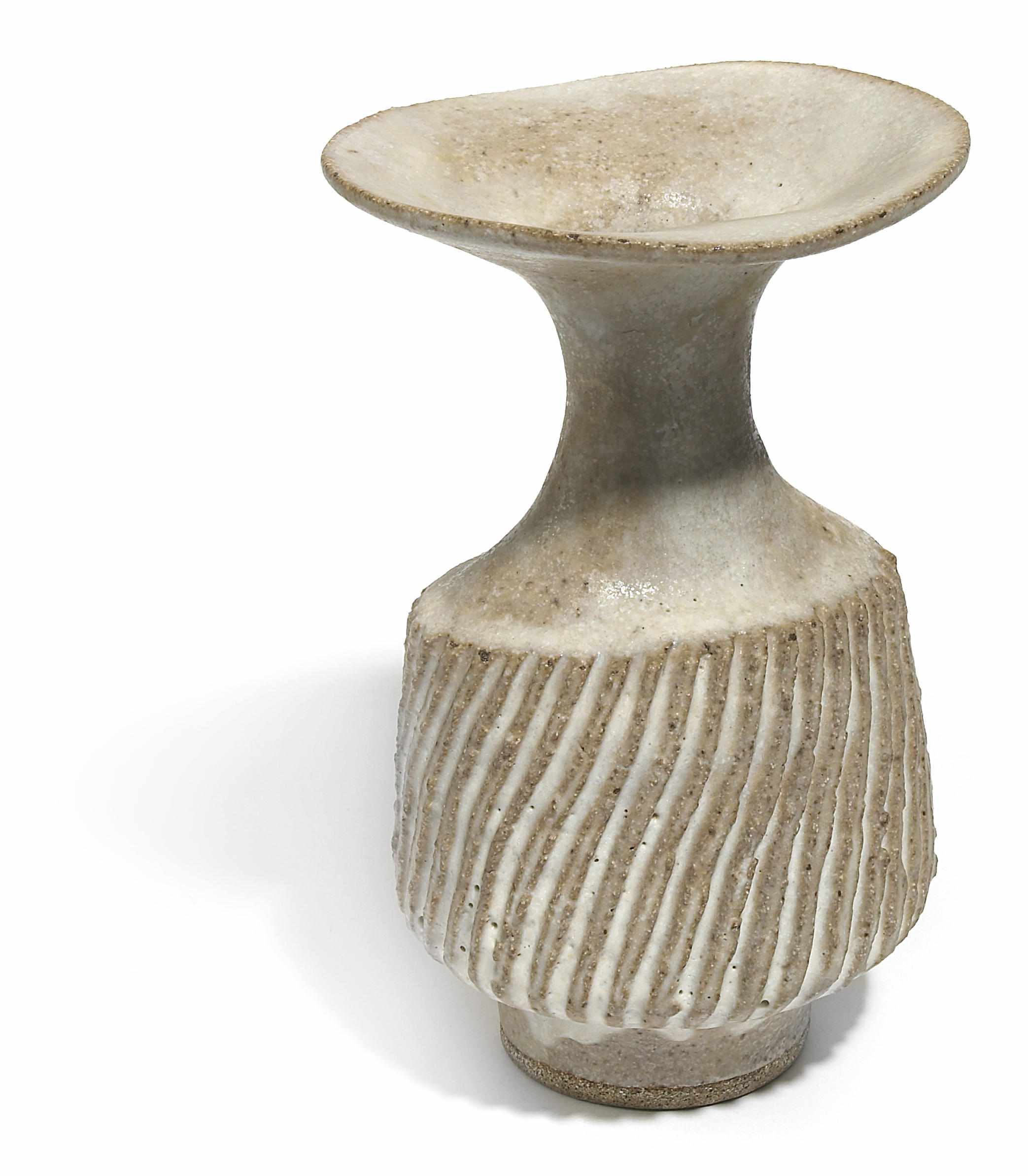 Appraisal: Dame Lucie Rie - flattened baluster vase with flaring lipglazed