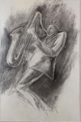 Appraisal: BARNES Ernie Graphite on Paper of a Saxophonist Signed lower