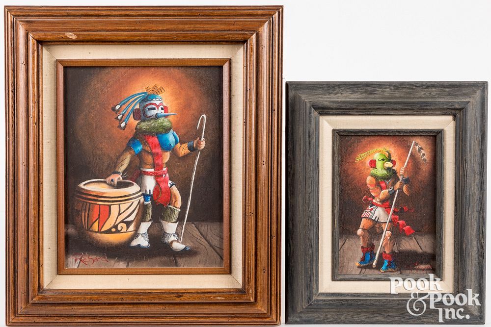 Appraisal: Two Richard C Hacker Hopi kachina paintings Pair of paintings