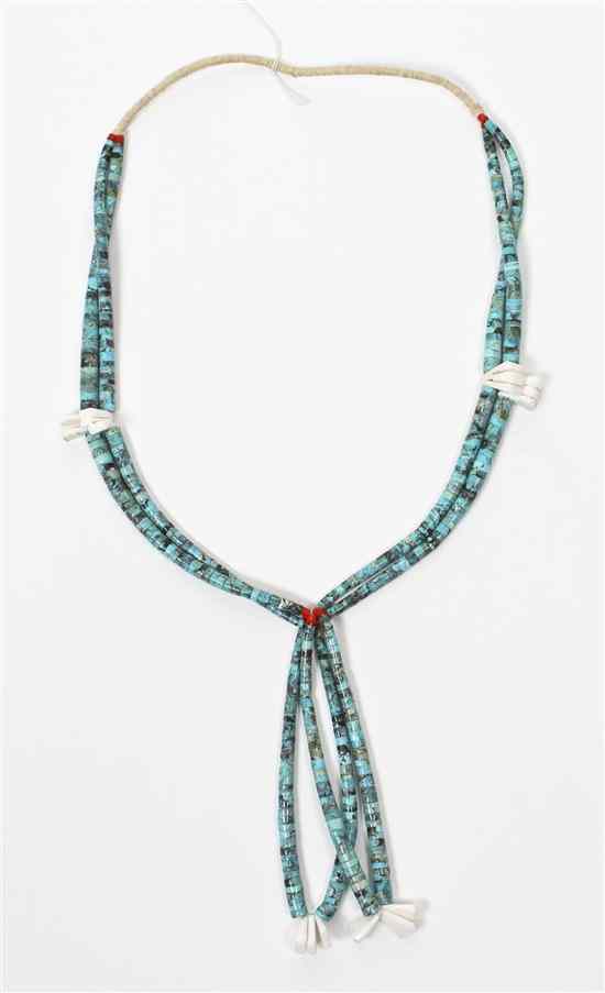 Appraisal: A Santo Domingo Turquoise Coral and Shell Two Strand Beaded