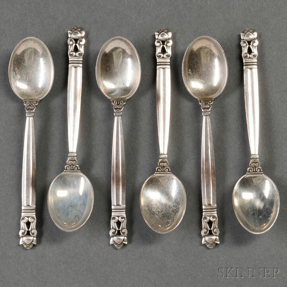 Appraisal: Six Georg Jensen Acorn Pattern Sterling Silver Demitasse Spoons Denmark