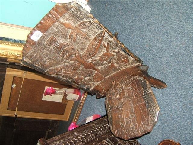 Appraisal: A carved African two part seat decorated with a bird