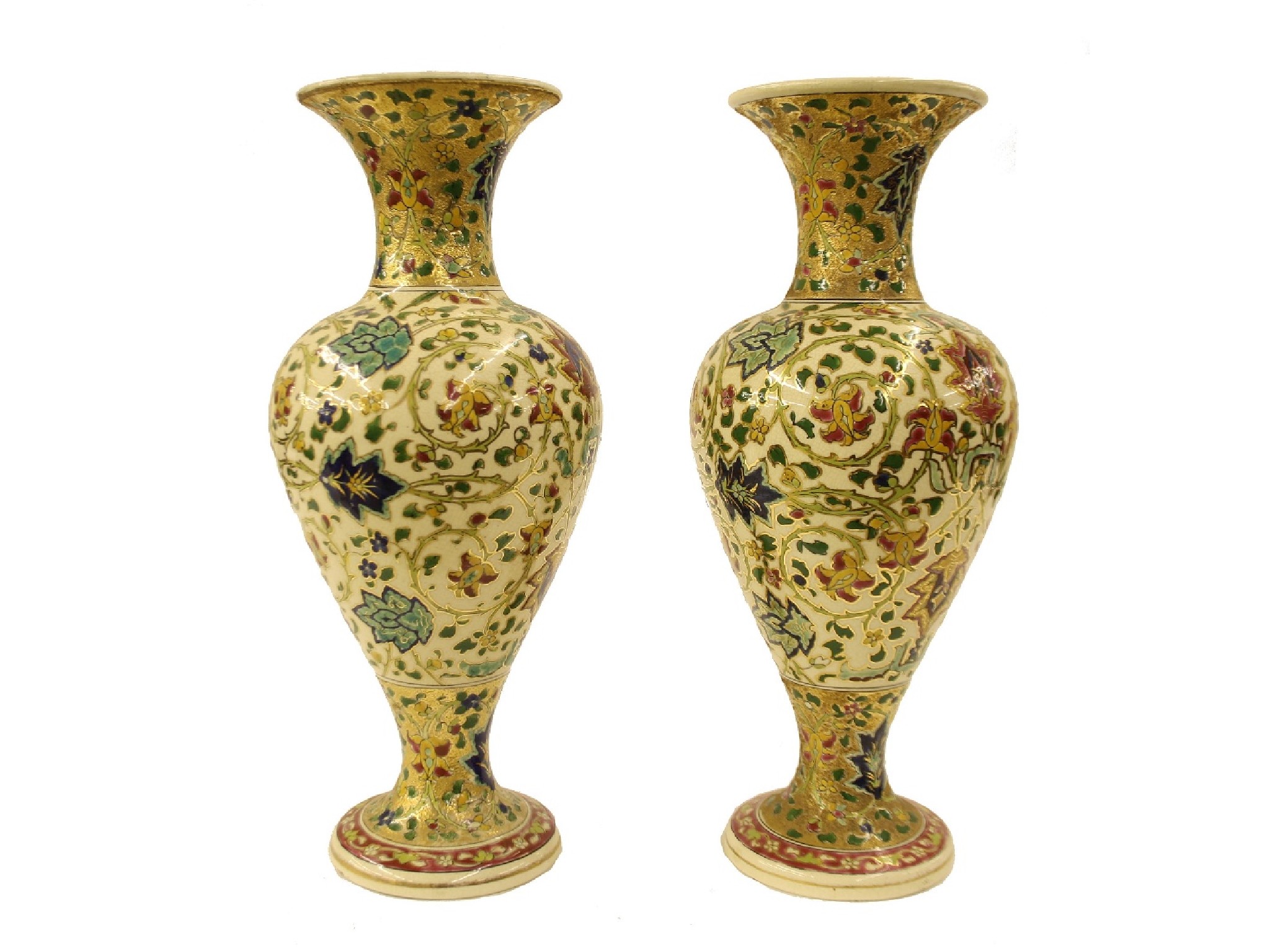 Appraisal: Pair of Budapest porcelain baluster vases with typical scrolled Moorish