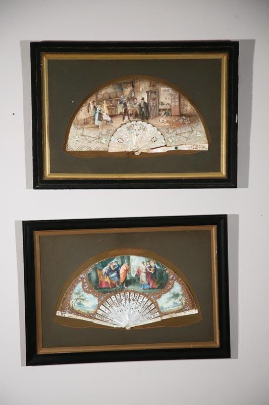 Appraisal: FOUR FRAMED FANS European late th-early th century Two in