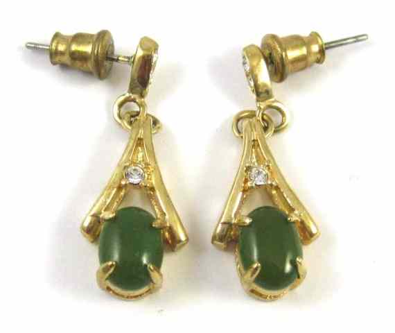 Appraisal: PAIR OF JADE AND DIAMOND EARRINGS each k yellow gold