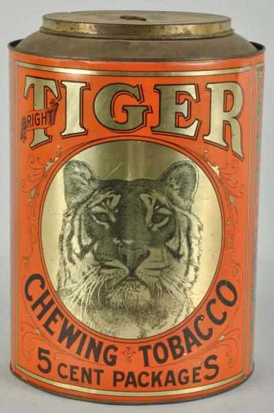 Appraisal: Orange Tiger Round Chewing Tobacco Tin Description This is the