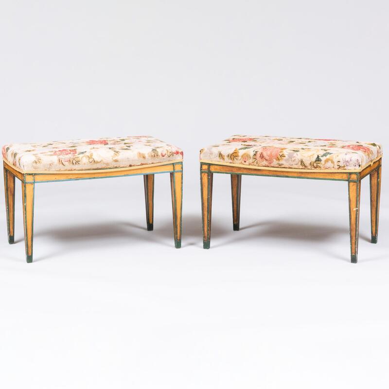 Appraisal: Pair of Continental Grain Painted Needlework Upholstered Stools x x