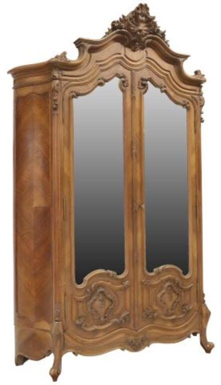 Appraisal: French Louis XV style walnut armoire th c carved rocaille