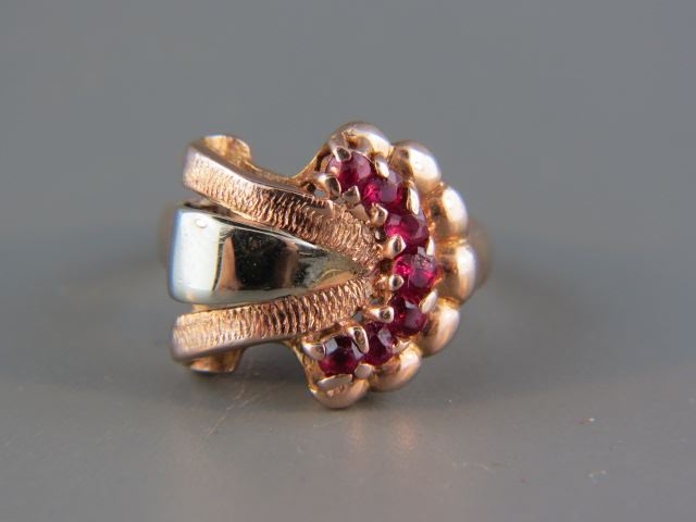 Appraisal: Ruby Ring rich round gems in retro style rose gold