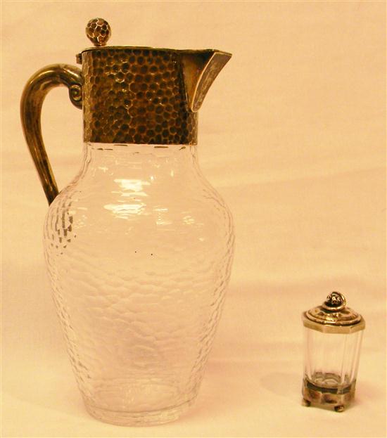 Appraisal: SILVER ' ' silver hinged lid on glass pitcher ''