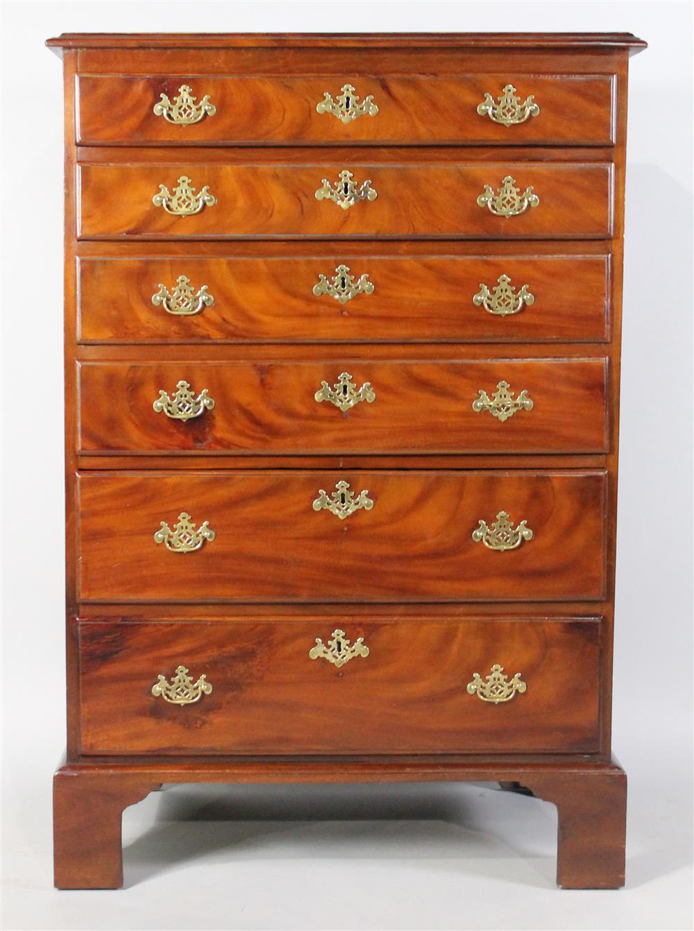 Appraisal: CHIPPENDALE MAHOGANY SIX DRAWER TALL CHEST PINE SECONDARY WOODS of