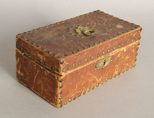 Appraisal: Leather covered document box th c bearing a Thomas Moyer