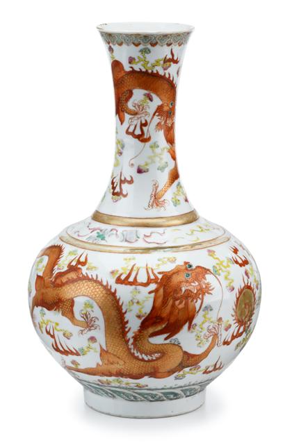 Appraisal: Chinese porcelain dragon and phoenix bottle vaseguangxu mark and of