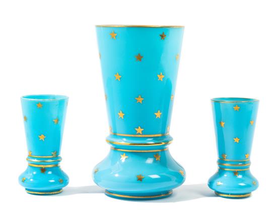 Appraisal: Sale Lot A French Blue Opaline Glass Garniture comprising a