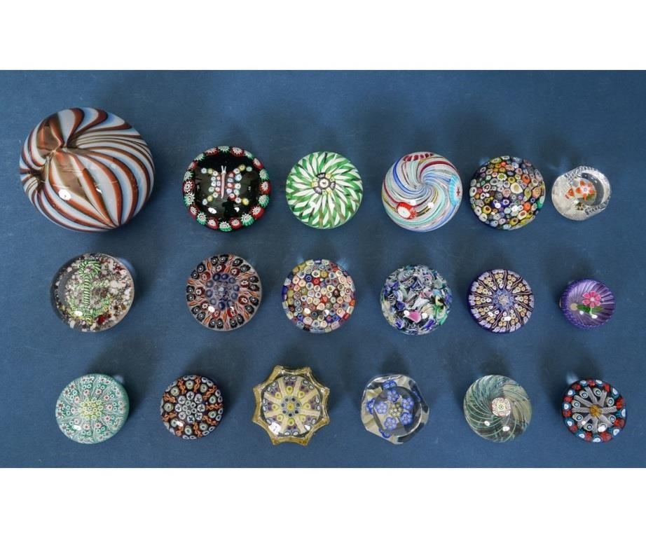 Appraisal: Eighteen glass paperweights some by Perthshire Largest h x dia