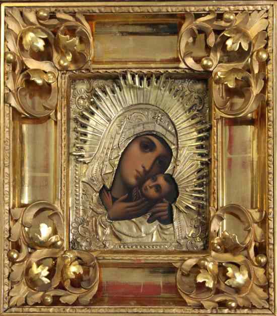 Appraisal: th century Russian School oil on wooden panel 'Virgin of