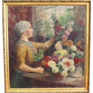 Appraisal: Signed th C French Woman w Flowers Signed th C