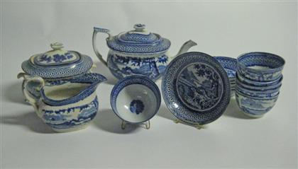 Appraisal: Staffordshire blue transfer-printed assembled tea set circa Including a teapot