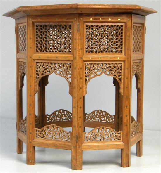 Appraisal: Indian brass and copper inlaid rosewood octagonal table the top