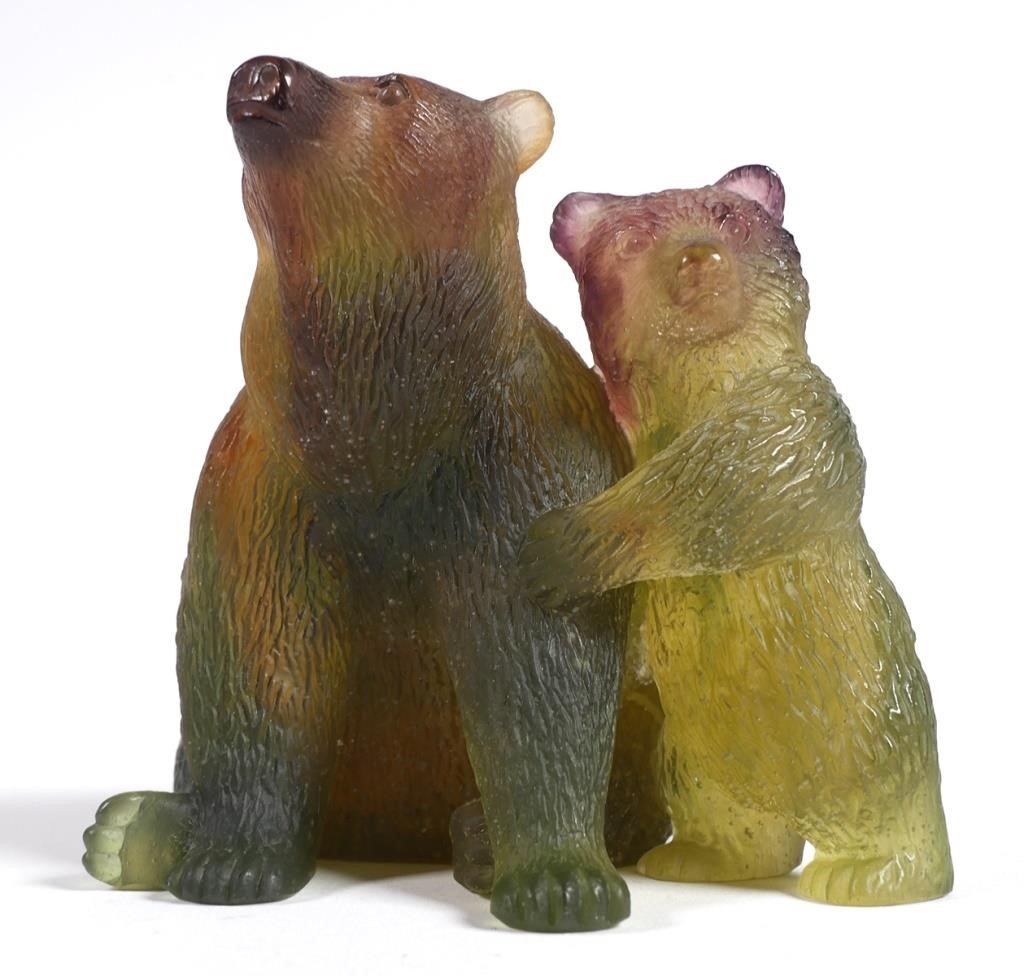 Appraisal: DAUM PATE DE VERRE BEAR AND CUBMeasures Tall Signed Daum