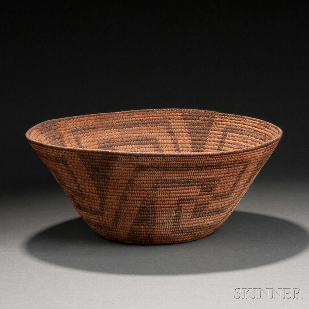 Appraisal: Pima Coiled Basketry Bowl c s with a whirling log