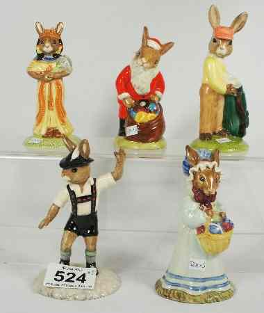 Appraisal: Royal Doulton Bunnykins Figures Tyrolean Dancer DB Caddy DB Mrs