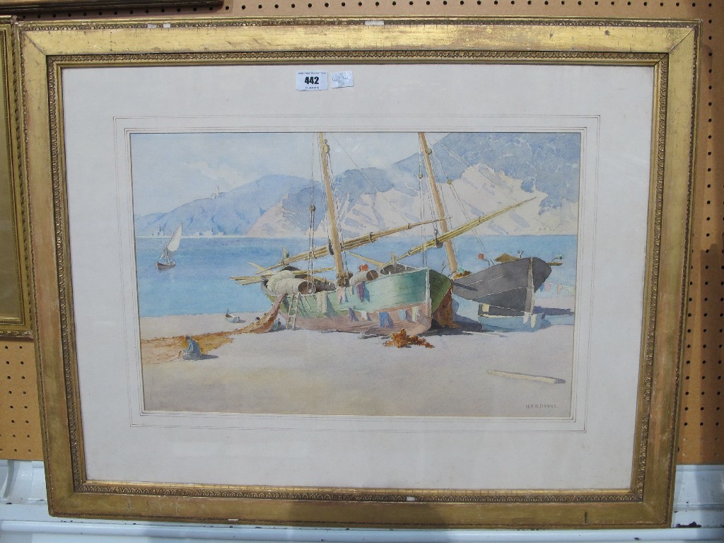 Appraisal: HENRY RICHARD BEADON DONNE Watercolour of beached boats in a