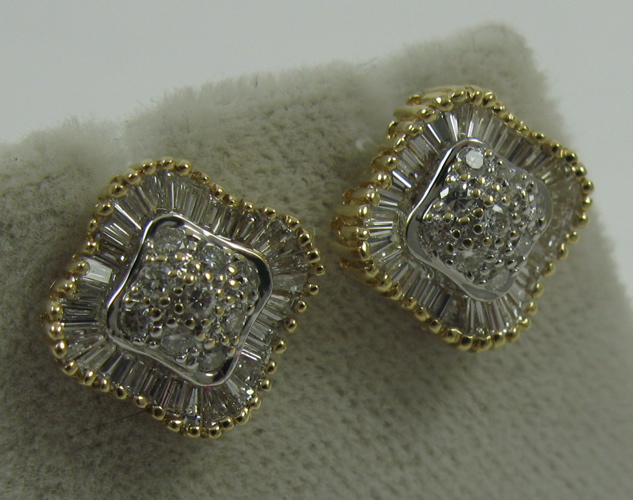 Appraisal: PAIR OF DIAMOND EARRINGS K yellow gold the square button