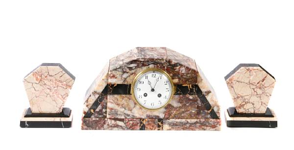 Appraisal: An Art Deco marble clock garniture height of clock in