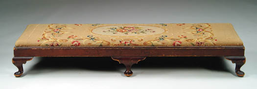 Appraisal: LONG NEEDLEWORK TOP FIRE SIDE BENCH Straight frieze with six