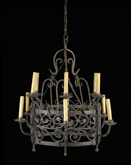 Appraisal: Iberian Wrought-Iron Twelve-Light Chandelier th century of lantern form the