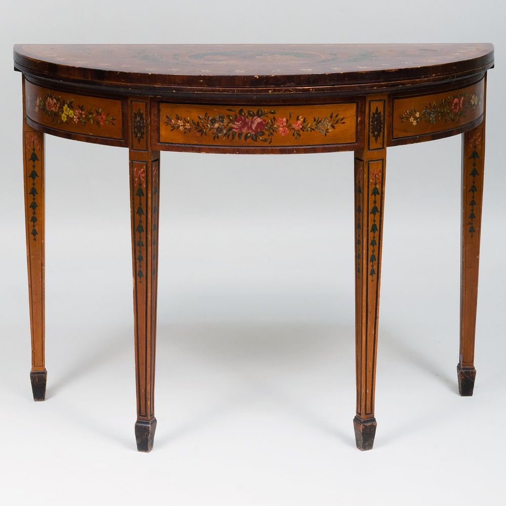 Appraisal: George III Satinwood and Painted Card Table Opening to a