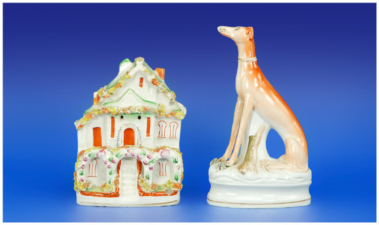 Appraisal: Staffordshire Greyhound with Hare and Triple Arch Front 'Cottage' both