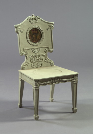 Appraisal: Italian Neoclassical-Style Polychromed Sidechair the back with a central circular