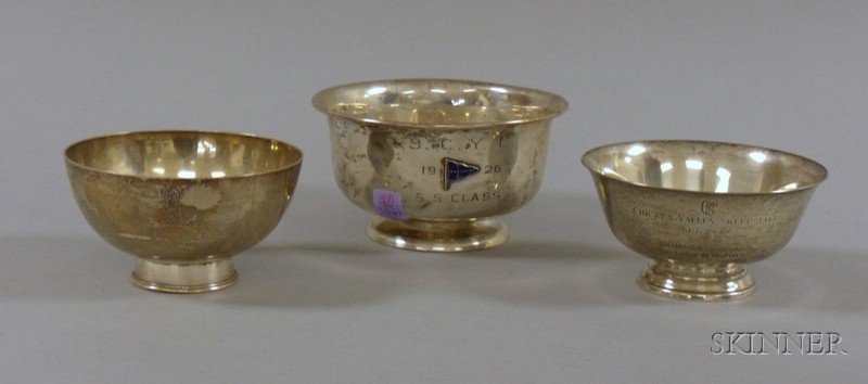 Appraisal: Three Small Sterling Revere-style Trophy Bowls Reed Barton Peter Guille