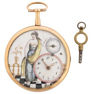 Appraisal: MEURON COMP NEUCHATEL K GOLD VERGE POCKET WATCH WITH PAINTED