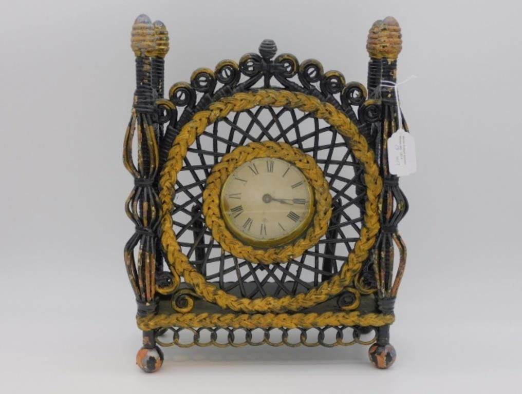 Appraisal: Gilbert Clock Co CT Ornate woven wicker case old black