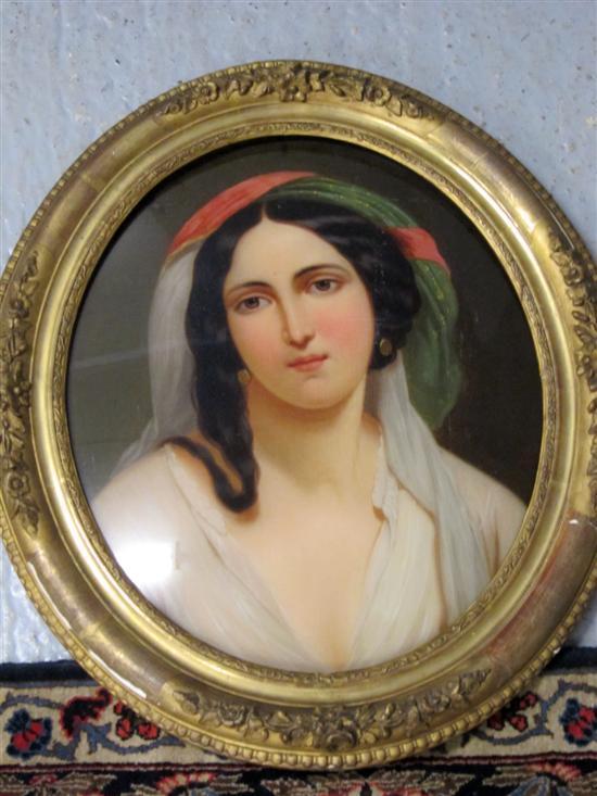 Appraisal: th century oval crystoleum of a young woman in Arab