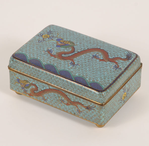 Appraisal: Chinese cloisonne sea dragon box with hinged lid H x