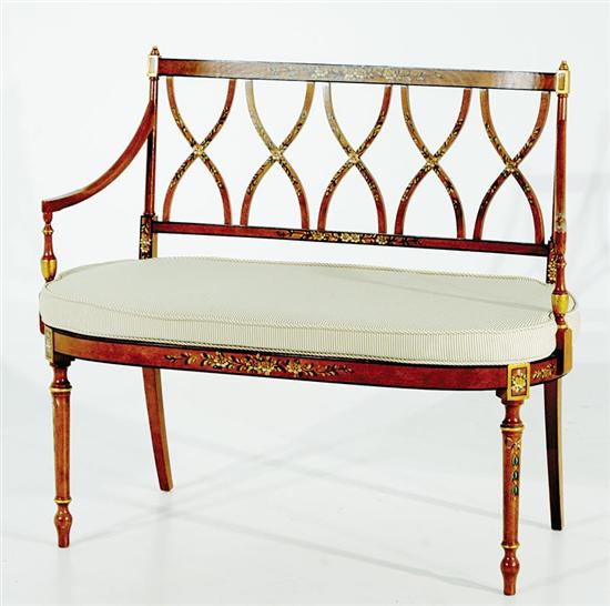 Appraisal: Hepplewhite style painted satinwood settee early th century rectangular back