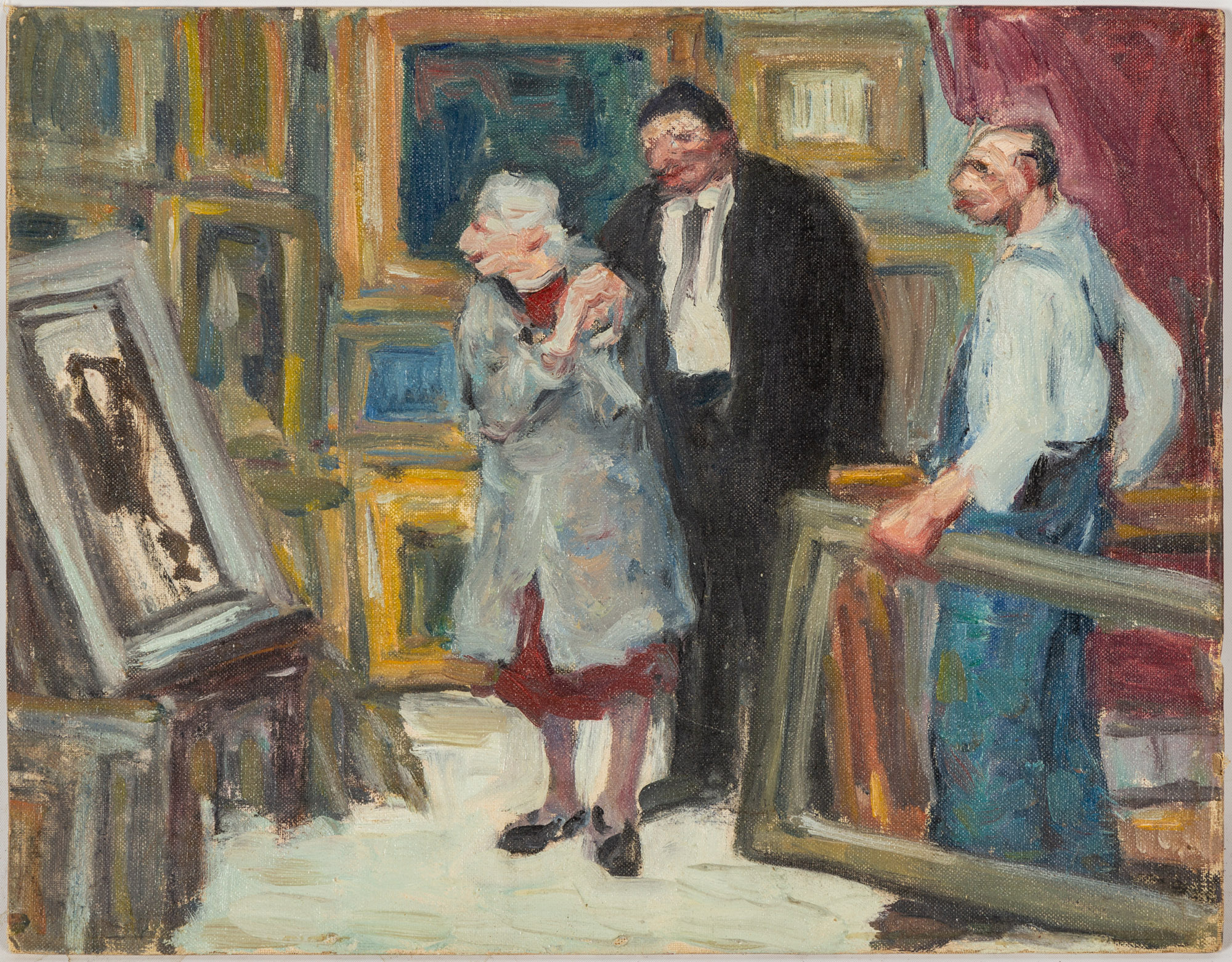 Appraisal: GEORGE A RENOUARD AMERICAN - FRAMING STUDIO SCENE Oil on