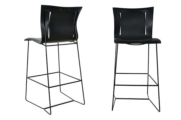 Appraisal: THREE KNOLL CUOIO STOOLS black metal frame high bar stools