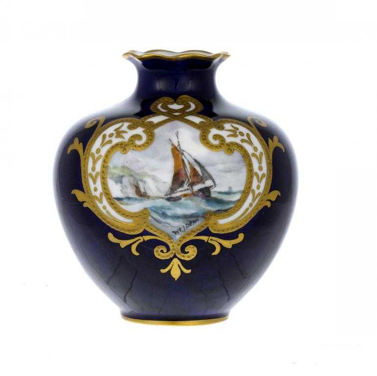 Appraisal: A ROYAL CROWN DERBY MINIATURE COBALT GROUND VASE painted by