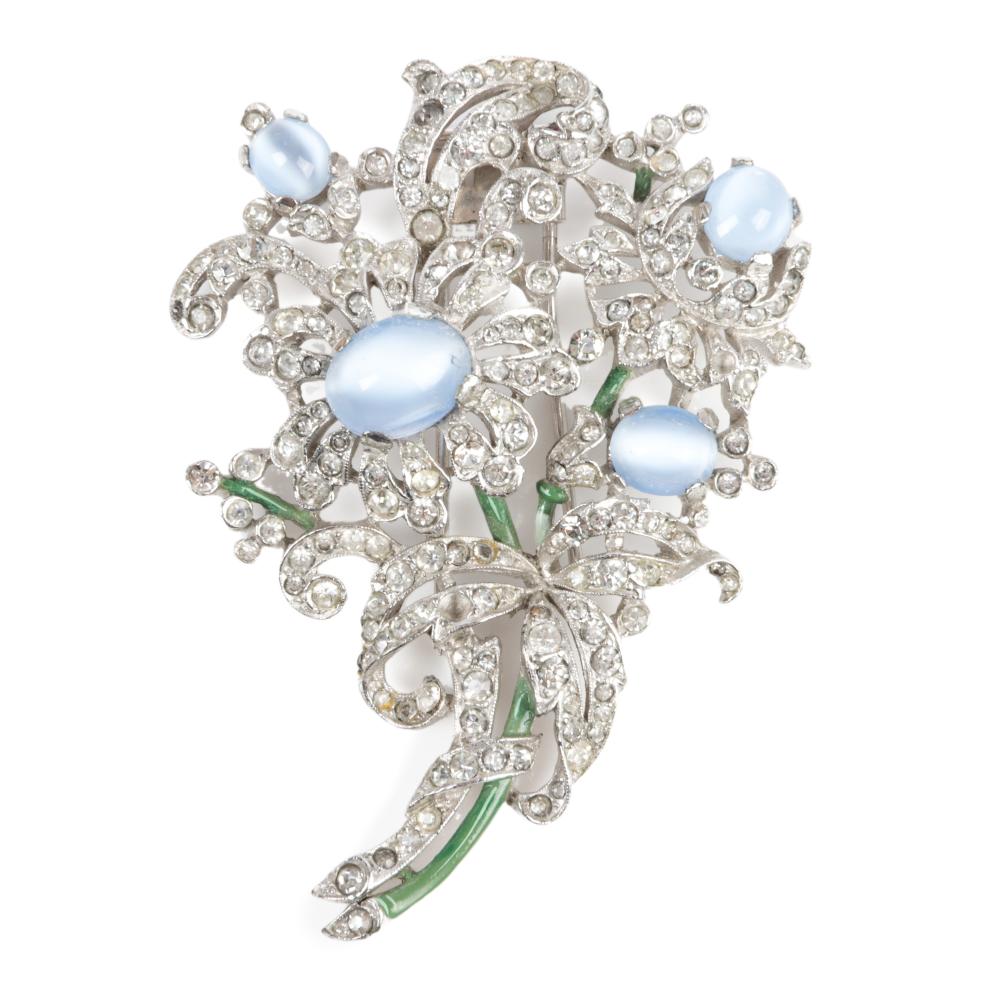 Appraisal: TRIFARI DIAMANT SPRAY CLIP WITH PALE BLUE MOONSTONE CABOCHONS AND