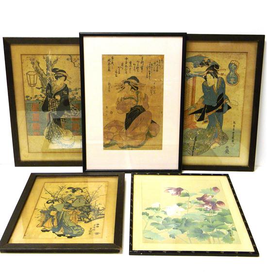 Appraisal: Five Japanese color woodblock prints Edo period and later including