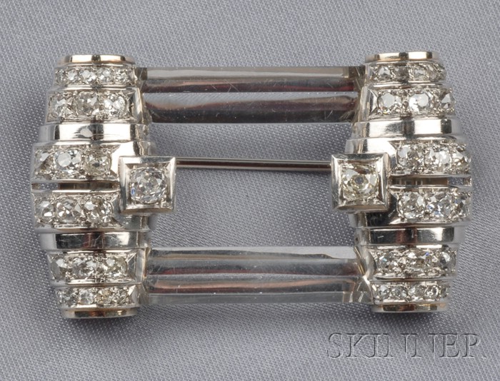 Appraisal: Art Deco Platinum Rock Crystal and Diamond Brooch France designed