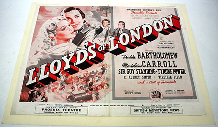 Appraisal: POSTER- 'LLOYDS OF LONDON' ORIGINAL FOLD OUT CENTRE FOLD POSTER