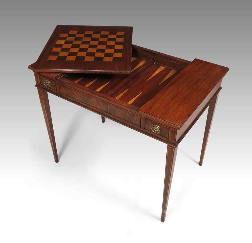 Appraisal: WELLINGTON HALL FURNITURE CO MAHOGANY STRING INLAY GAME TABLE section